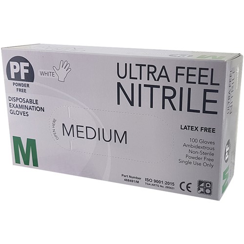 White Nitrile Gloves - Medium - Powder Free